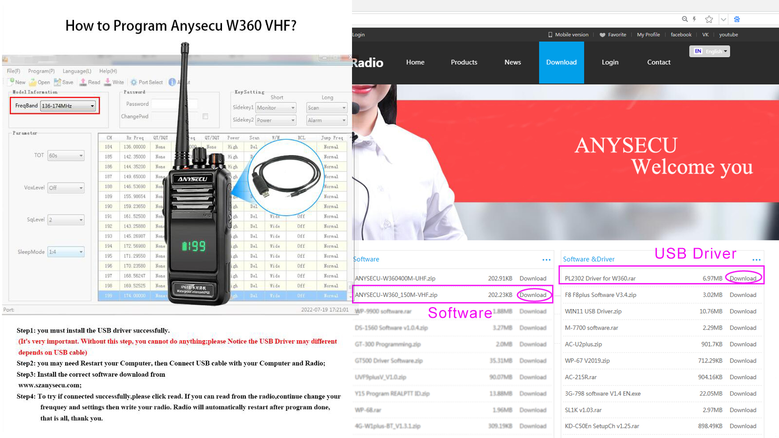 How to program W360-VHF?